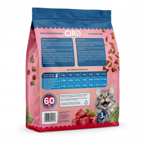 KARMA SUCHA DLA KOTA 3KG PREMIUM Z WOŁOWINĄ ADULT Z WARZYWAMI