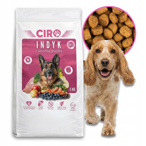 KARMA SUCHA DLA PSA INDYK Z SUSZONĄ GRUSZKĄ WSZYSTKIE DOROSŁE RASY CIRO 5KG