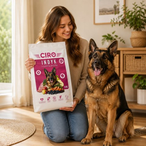 KARMA SUCHA DLA PSA INDYK Z SUSZONĄ GRUSZKĄ WSZYSTKIE DOROSŁE RASY CIRO 5KG
