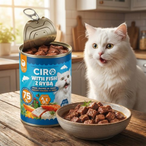Karma Mokra Dla KOTA PUSZKA MIĘSNE KAWAŁKI W SOSIE 12x415G 75% Z RYBĄ