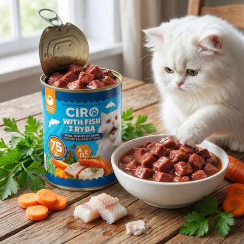 Karma Mokra Dla KOTA PUSZKA MIĘSNE KAWAŁKI W SOSIE 12x415G 75% Z RYBĄ