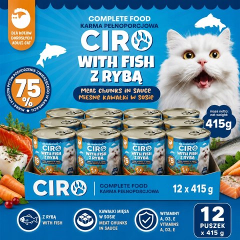 Karma Mokra Dla KOTA PUSZKA MIĘSNE KAWAŁKI W SOSIE 12x415G 75% Z RYBĄ