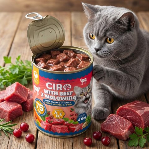 Karma Mokra Dla KOTA PUSZKA MIĘSNE KAWAŁKI W SOSIE 12x415G 75% Z WOŁOWINĄ