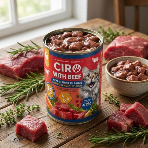 Karma Mokra Dla KOTA PUSZKA MIĘSNE KAWAŁKI W SOSIE 12x415G 75% Z WOŁOWINĄ