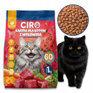 SUCHA KARMA DLA KOTA Z WOŁOWINĄ 1KG ADULT DOROSŁE KOTY PO STERYLIZACJI