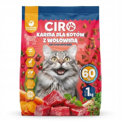 SUCHA KARMA DLA KOTA Z WOŁOWINĄ 1KG ADULT DOROSŁE KOTY PO STERYLIZACJI