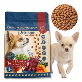 SUCHA KARMA Z JELENIEM DLA PSÓW MAŁYCH RAS 1KG MAŁE CHRUPKI HIPOALERGICZNA