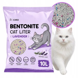 ŻWIREK BENTONITOWY LAWENDOWY DLA KOTA 10L ZBRYLAJĄCY NATURALNY BEZPYŁOWY
