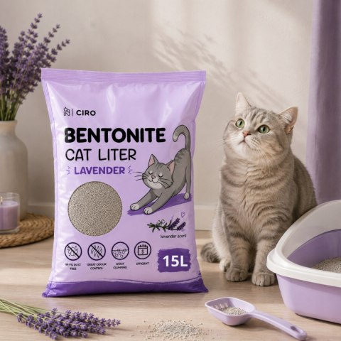 ŻWIREK BENTONITOWY LAWENDOWY DLA KOTA 15L ZBRYLAJĄCY NATURALNY BEZPYŁOWY