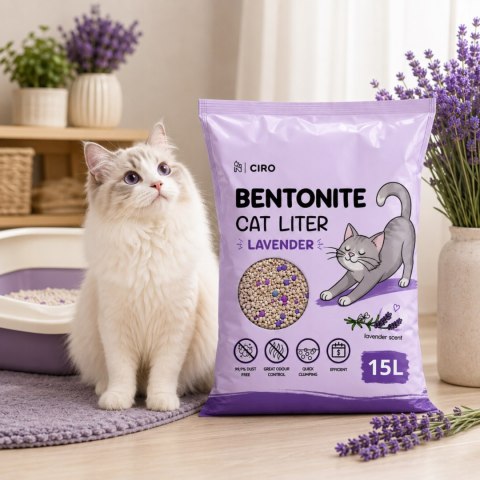 ŻWIREK BENTONITOWY LAWENDOWY DLA KOTA 15L ZBRYLAJĄCY NATURALNY BEZPYŁOWY