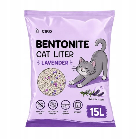 ŻWIREK BENTONITOWY LAWENDOWY DLA KOTA 15L ZBRYLAJĄCY NATURALNY BEZPYŁOWY