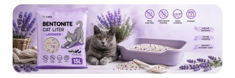ŻWIREK BENTONITOWY LAWENDOWY DLA KOTA 15L ZBRYLAJĄCY NATURALNY BEZPYŁOWY
