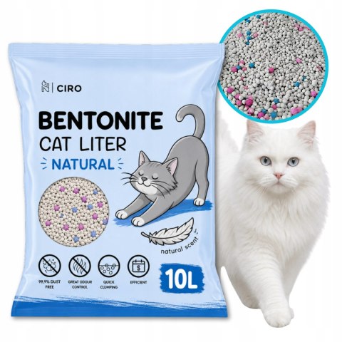 ŻWIREK BENTONITOWY NATURALNY DLA KOTA 10L ZBRYLAJĄCY NATURALNY BEZPYŁOWY
