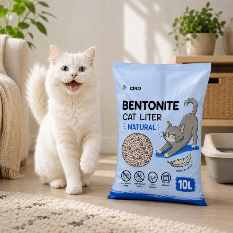 ŻWIREK BENTONITOWY NATURALNY DLA KOTA 10L ZBRYLAJĄCY NATURALNY BEZPYŁOWY
