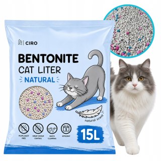 ŻWIREK BENTONITOWY NATURALNY DLA KOTA 15L ZBRYLAJĄCY NATURALNY BEZPYŁOWY