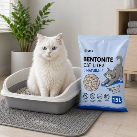 ŻWIREK BENTONITOWY NATURALNY DLA KOTA 15L ZBRYLAJĄCY NATURALNY BEZPYŁOWY