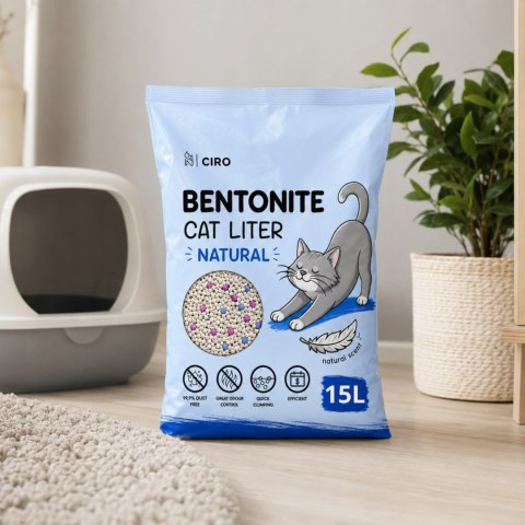 ŻWIREK BENTONITOWY NATURALNY DLA KOTA 15L ZBRYLAJĄCY NATURALNY BEZPYŁOWY