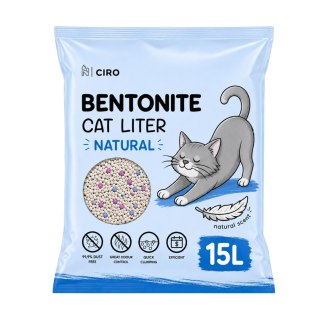 ŻWIREK BENTONITOWY NATURALNY DLA KOTA 15L ZBRYLAJĄCY NATURALNY BEZPYŁOWY