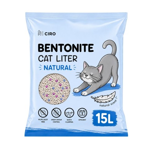 ŻWIREK BENTONITOWY NATURALNY DLA KOTA 15L ZBRYLAJĄCY NATURALNY BEZPYŁOWY