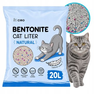 ŻWIREK BENTONITOWY NATURALNY DLA KOTA 20L ZBRYLAJĄCY NATURALNY BEZPYŁOWY