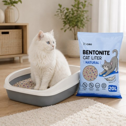 ŻWIREK BENTONITOWY NATURALNY DLA KOTA 20L ZBRYLAJĄCY NATURALNY BEZPYŁOWY