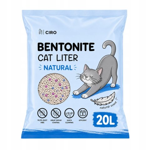 ŻWIREK BENTONITOWY NATURALNY DLA KOTA 20L ZBRYLAJĄCY NATURALNY BEZPYŁOWY