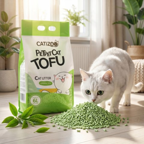 ŻWIREK DLA KOTA TOFU ZAPACH GREEN TEA ZBRYLAJĄCY NATURALNY BEZPYŁOWY 6L