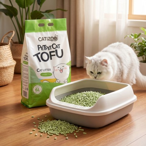 ŻWIREK DLA KOTA TOFU ZAPACH GREEN TEA ZBRYLAJĄCY NATURALNY BEZPYŁOWY 6L