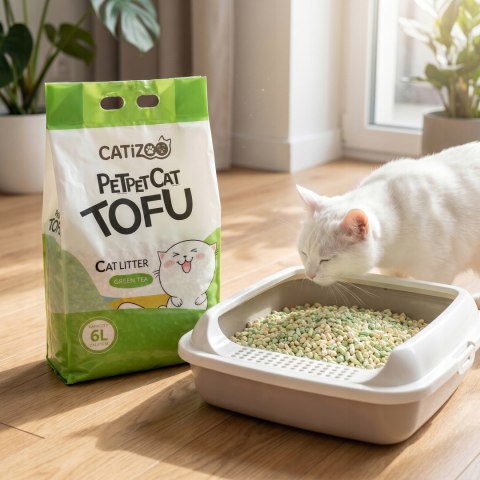 ŻWIREK DLA KOTA TOFU ZAPACH GREEN TEA ZBRYLAJĄCY NATURALNY BEZPYŁOWY 6L