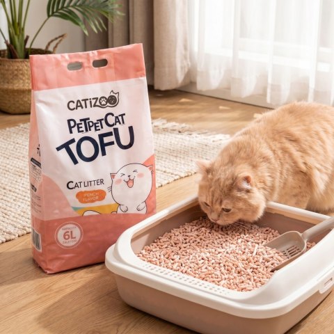 ŻWIREK TOFU DLA KOTA Catizoo Brzoskwiniowy Zbrylający 6 L 2.5 kg bezpyłowy