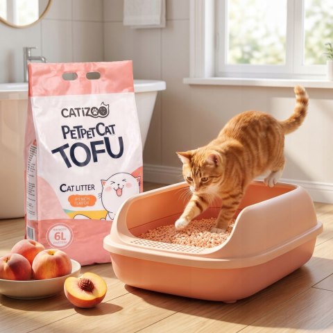 ŻWIREK TOFU DLA KOTA Catizoo Brzoskwiniowy Zbrylający 6 L 2.5 kg bezpyłowy