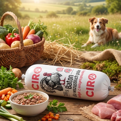 Baton dla psa z INDYKIEM i WIEPRZOWINĄ 1KG 93% mięsa