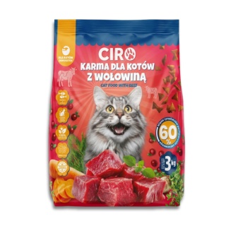 KARMA SUCHA DLA KOTA 3KG PREMIUM Z WOŁOWINĄ ADULT Z WARZYWAMI