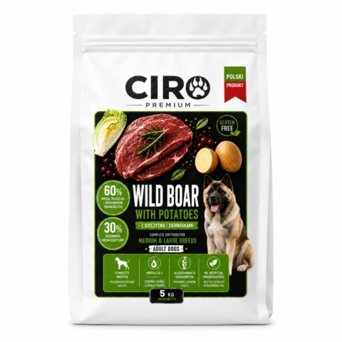 KARMA SUCHA DLA PSA DZICZYZNA Z ZIEMNIAKMI WSZYSTKIE RASY CIRO PREMIUM 5KG