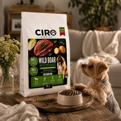 KARMA SUCHA DLA PSA DZICZYZNA Z ZIEMNIAKMI WSZYSTKIE RASY CIRO PREMIUM 5KG