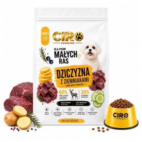 KARMA SUCHA DLA PSA JELEŃ Z ZIEMNIAKMI dla małych rasa 1.5kg CIRO