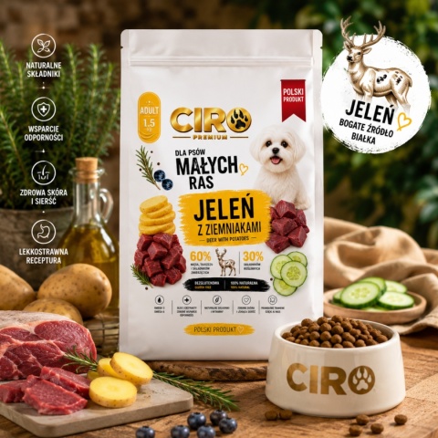 KARMA SUCHA DLA PSA JELEŃ Z ZIEMNIAKMI dla małych rasa 1.5kg CIRO