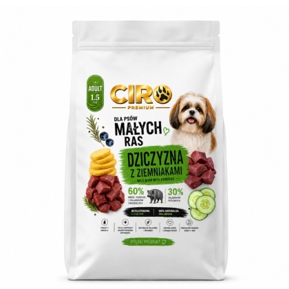 KARMA SUCHA DLA PSA DZICZYZNA Z ZIEMNIAKMI dla małych rasa 1.5kg CIRO