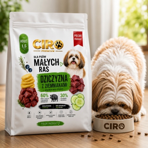 KARMA SUCHA DLA PSA DZICZYZNA Z ZIEMNIAKMI dla małych rasa 1.5kg CIRO