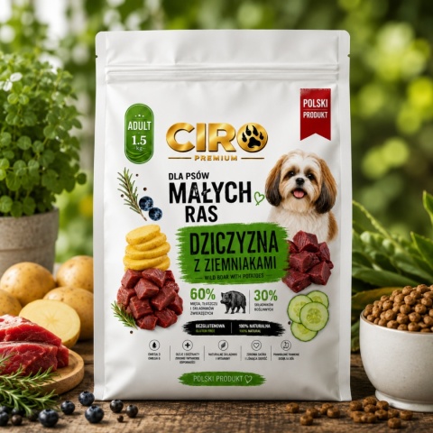 KARMA SUCHA DLA PSA DZICZYZNA Z ZIEMNIAKMI dla małych rasa 1.5kg CIRO