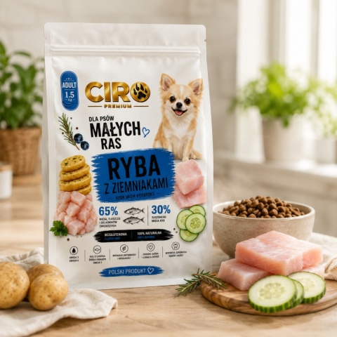 KARMA SUCHA DLA PSA RYBY Z ZIEMNIAKMI dla małych rasa 1.5kg CIRO