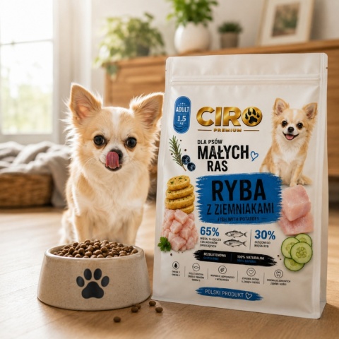 KARMA SUCHA DLA PSA RYBY Z ZIEMNIAKMI dla małych rasa 1.5kg CIRO