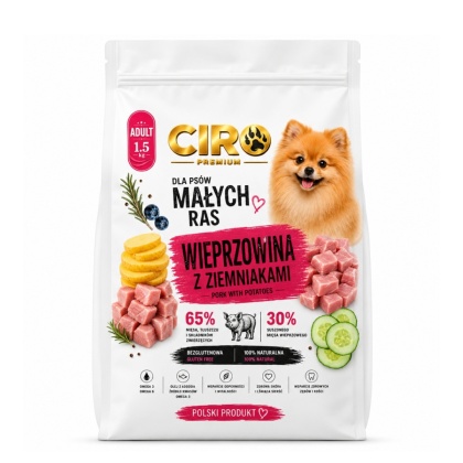 KARMA SUCHA DLA PSA WIEPRZOWINA Z ZIEMNIAKMI dla małych rasa 1.5kg CIRO