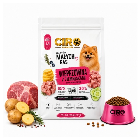 KARMA SUCHA DLA PSA WIEPRZOWINA Z ZIEMNIAKMI dla małych rasa 1.5kg CIRO