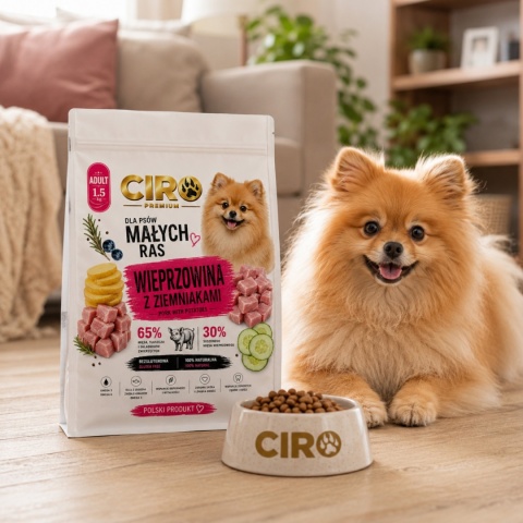KARMA SUCHA DLA PSA WIEPRZOWINA Z ZIEMNIAKMI dla małych rasa 1.5kg CIRO