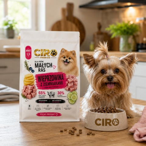 KARMA SUCHA DLA PSA WIEPRZOWINA Z ZIEMNIAKMI dla małych rasa 1.5kg CIRO