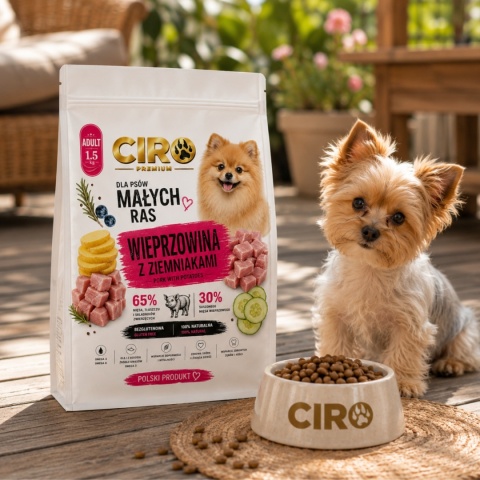 KARMA SUCHA DLA PSA WIEPRZOWINA Z ZIEMNIAKMI dla małych rasa 1.5kg CIRO