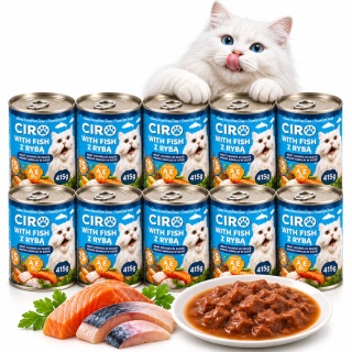 Karma Mokra Dla KOTA PUSZKA MIĘSNE KAWAŁKI W SOSIE 10x415G 75% Z RYBĄ
