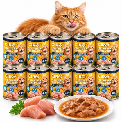 Karma Mokra Dla KOTA PUSZKA MIĘSNE KAWAŁKI W SOSIE 10x415G 75% Z KURCZAKIEM