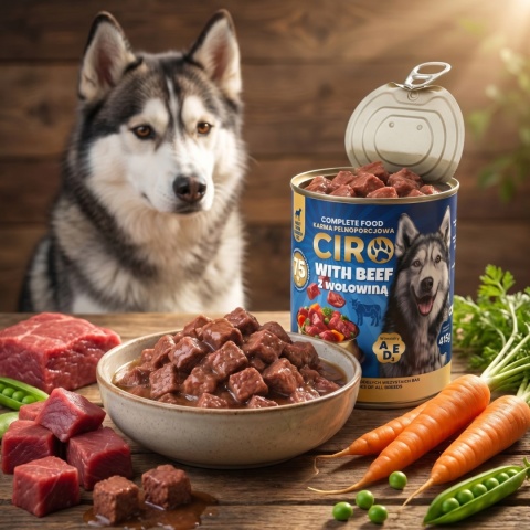 Karma Mokra Dla Psa MIĘSNE KAWAŁKI W SOSIE 12x450G Puszka 75% Z WOŁOWINA